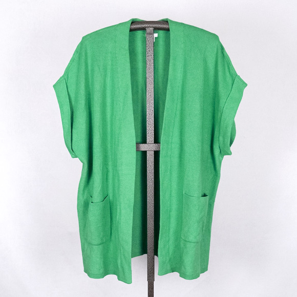 J.Jill Short Sleeve Cotton Blend Ribbed Cardigan Sweater XL Soft Pistachio Green - Picture 1 of 6